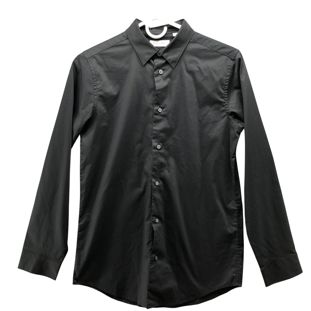 Calvin Klein Boys Size 18 Black Long Sleeve Dress Shirt Stretch Slim Fit